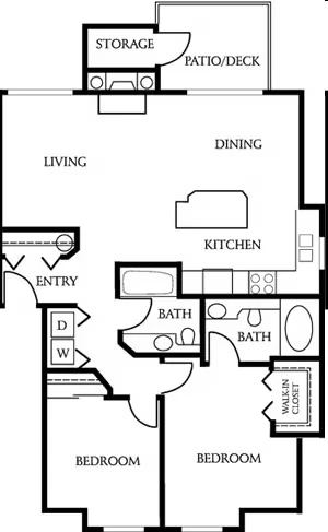 2 Bedroom 2 Bathroom G101 floor plan